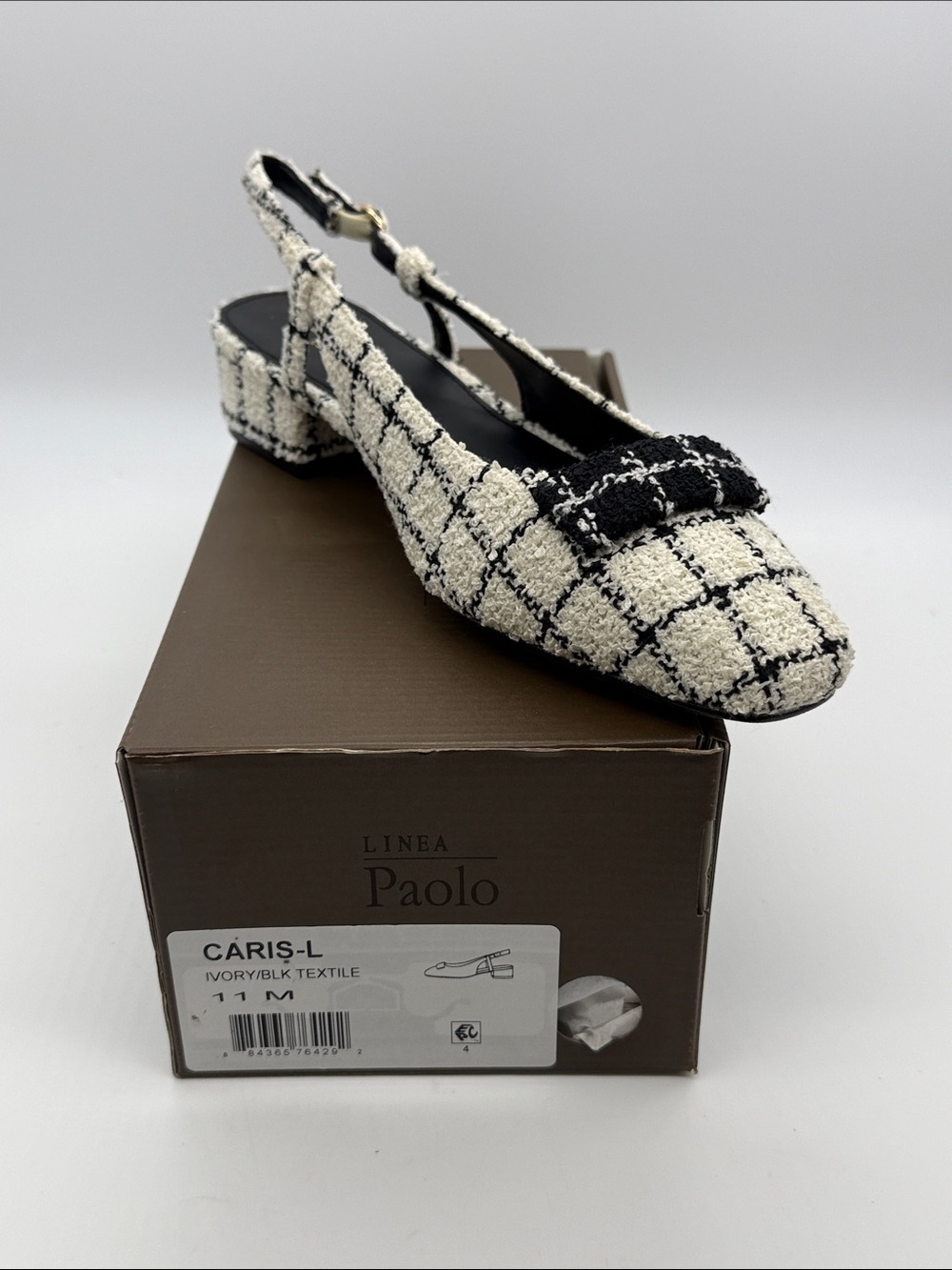 Paolo Ivory & Black Tweed Slingback Mule